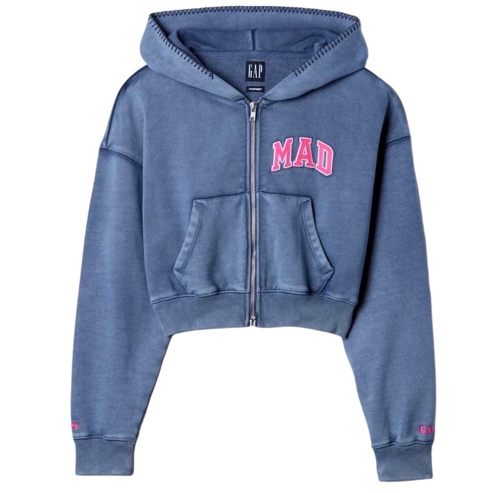 GAP x Madhappy Cropped Zip Up Hoodie Blue Pink Logo Size‎ Small